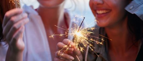 women lighting sparklers