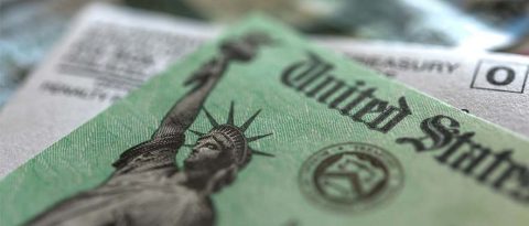 Close-up of Statue of Liberty on IRS check.