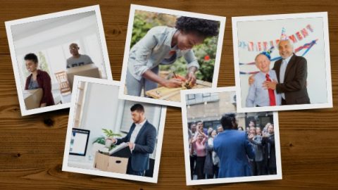 polaroids of pivotal career changes on a table