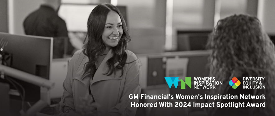 Graphic of two women having a conversation. The words G-M Financial’s Women Inspiration Network Honored with 2024 Impact Spotlight Award as well as two logos appear on the graphic.
