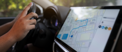 Parked driver preparing to delete GPS data from their vehicle.