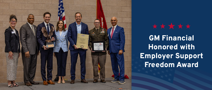 L-R: Wyvette McLendon, Texas ESGR North Region Director; John Sampa, ESGR National Chair; Todd Stoessell, GM Defense CFO; Susan Sheffield, GM Financial President and CEO; Rick Gokenbach, GM Financial CFO; Major Robert Riddle, GM Financial AVP Project Administration; and Rick Noriega, ESGR Texas Chair