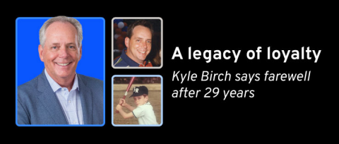 A graphic with text: “A legacy of loyalty: Kyle Birch says farewell after 29 years”